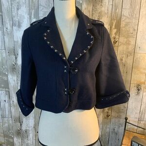 Luluvia Dark Blue Wool Blazer with Stitch Detail. Size S